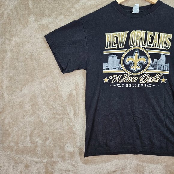 Black New Orleans Saints Football T-Shirt Who Dat I Believe Men's Size M Short - Picture 9 of 10